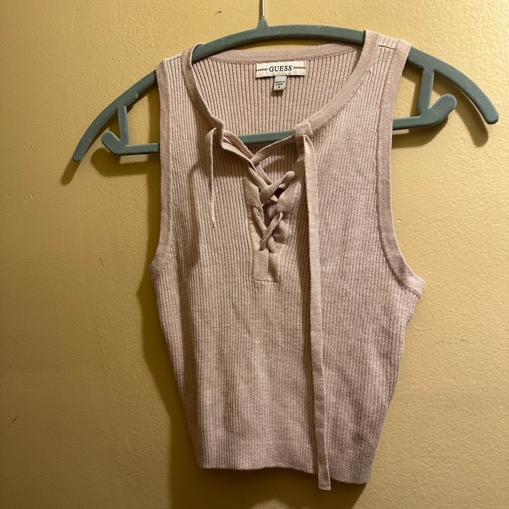 GUESS Women's Lace-Up Ribbed Tank Top - Cream
